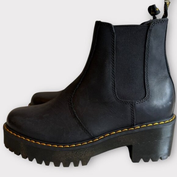 NWT Dr. Martens Black Leather Rometty Wyoming Platform Chelsea Boots Sz 7 - Picture 1 of 8